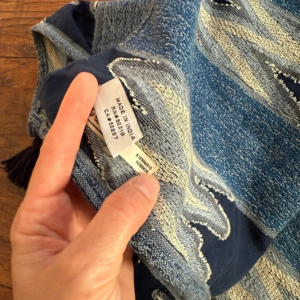 Lucky Brand Navy Blue 100% Cotton Scarf Wrap Capsule Aztec Summer Travel Coverup